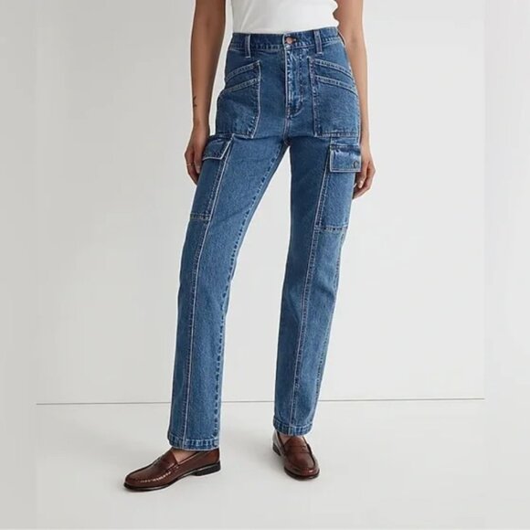 Madewell Denim - Madewell The '90s Straight Utility Cargo Jeans Densmore Wash Blue Size 31